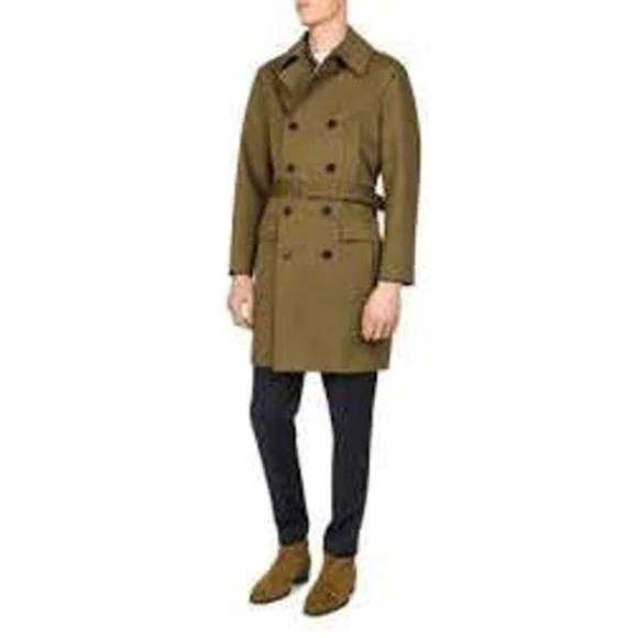 NWT The Kooples Men's Black Double Brested Gabardine Trench‎ Coat Size M/L
